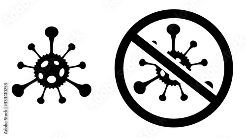 Virus Icon And Prohibited Sign - Black Silhouette