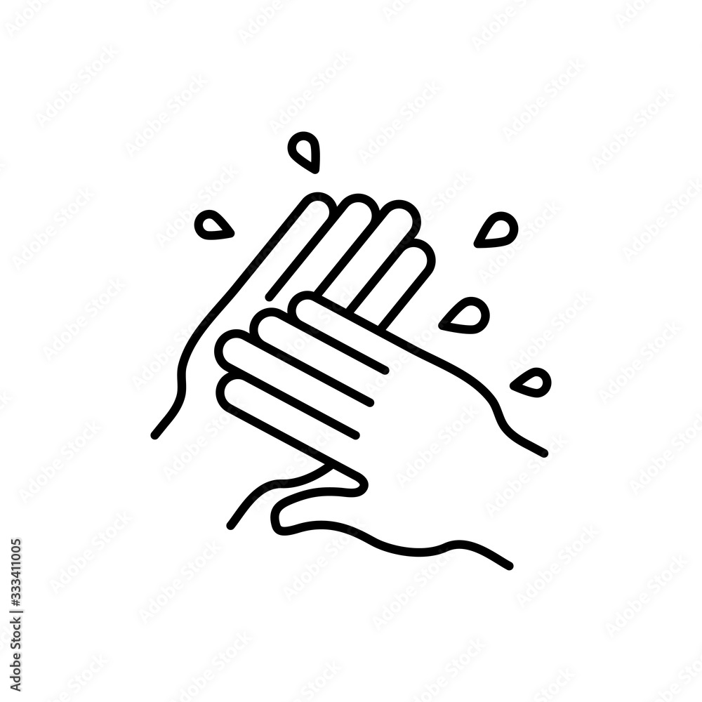 Higiene de manos. Icono plano lineal lavarse las manos en color negro Higiene de manos. Icono plano lineal lavarse las manos en color negro