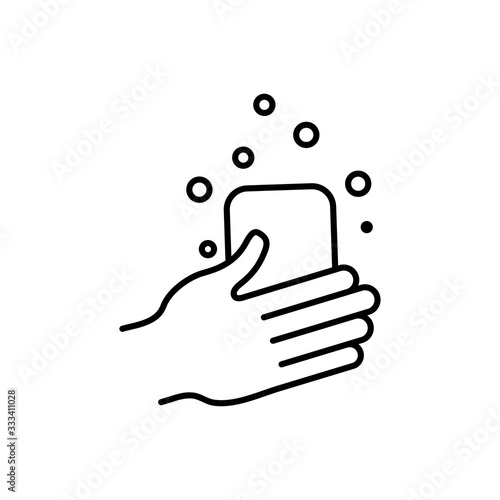 Higiene de manos. Icono plano lineal lavarse las manos en color negro