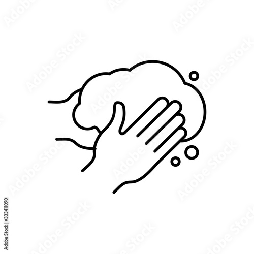 Higiene de manos. Icono plano lineal lavarse las manos en color negro