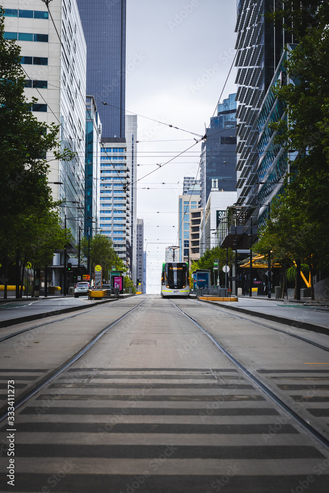 Tram Tracks in Melbourne City CBD Urban Dark moody Tram Tracks in Melbourne City CBD Urban Dark moody