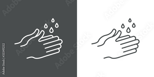 Higiene de manos. Icono plano lineal lavarse las manos en fondo gris y fondo blanco photo