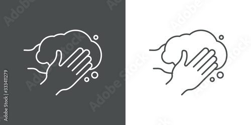 Higiene de manos. Icono plano lineal lavarse las manos en fondo gris y fondo blanco