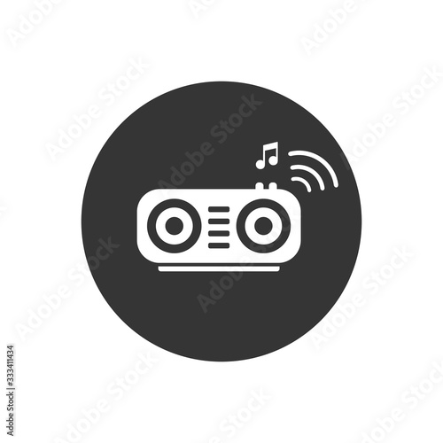 Wireless speaker with radio waves and musical note vector icon