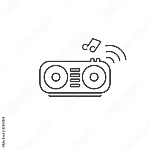 Wireless speaker with radio waves and musical note vector line icon