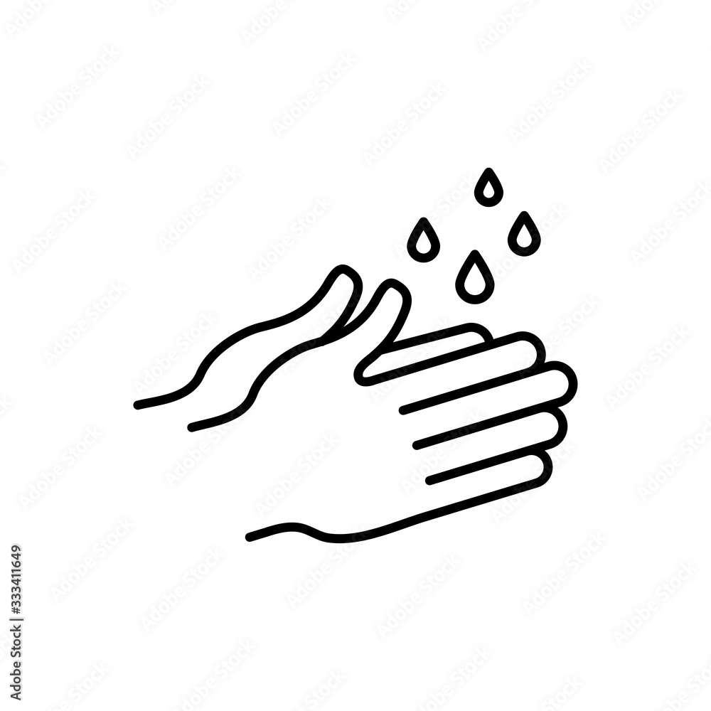 Higiene de manos. Icono plano lineal lavarse las manos en color negro