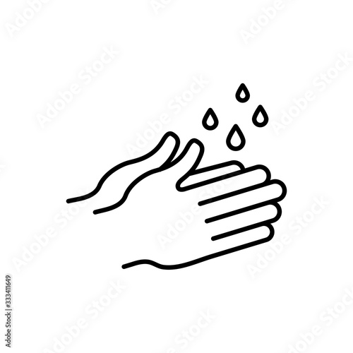 Higiene de manos. Icono plano lineal lavarse las manos en color negro