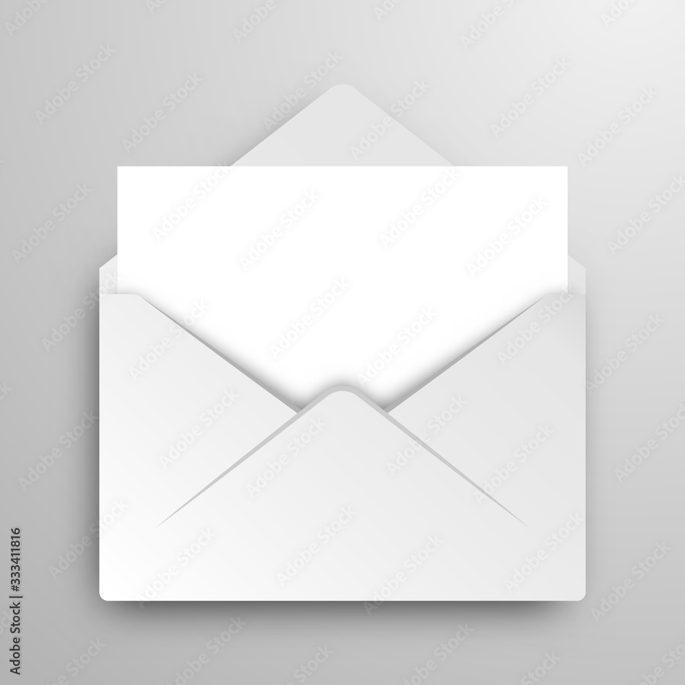 Envelope and empty white paper sheet on grey background Envelope and empty white paper sheet on grey background