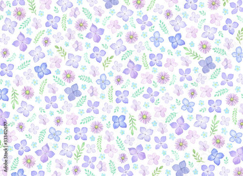 花 花柄 水彩 背景 イラスト 紫陽花 デイジー Stock Illustration Adobe Stock