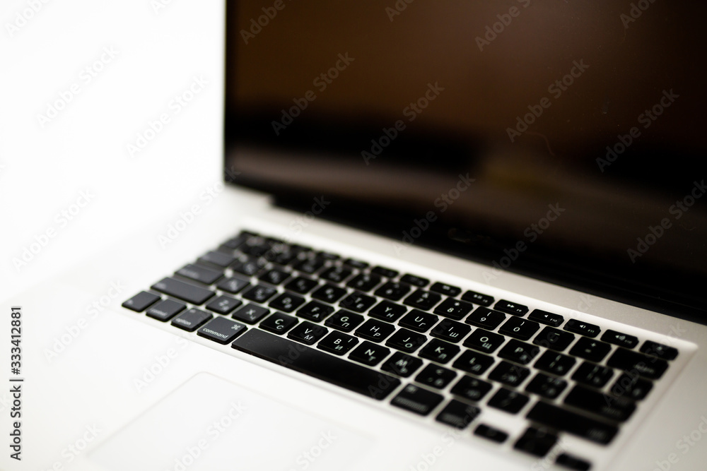  open gray laptop on a white background