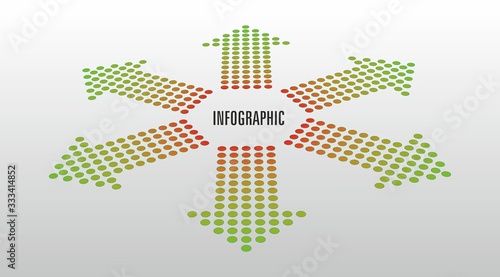 Vector illustration, colorful dotted arrows in perspective.