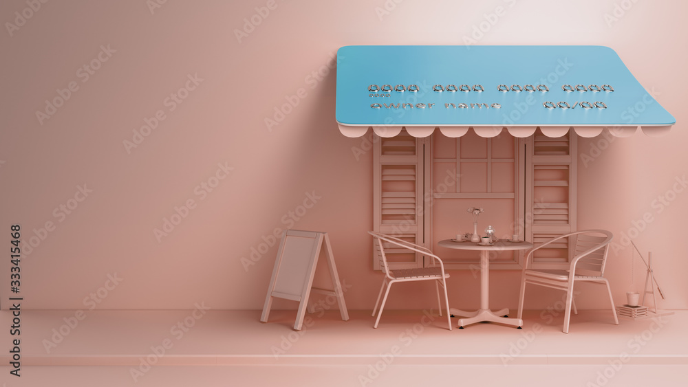 concept of using bank cards credit card as a visor in a street cafe 3d  render pastel color style Stock Illustration | Adobe Stock