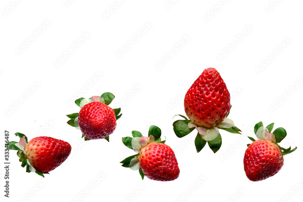 Strawberry Pattern row made of five berries in a different positions isolated on a white background Strawberry Pattern row made of five berries in a different positions isolated on a white background