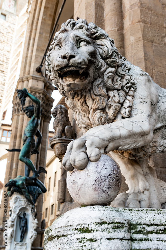 Lion at Loggia dei Lanzi in Piazza della Signoria, Florence, Italy