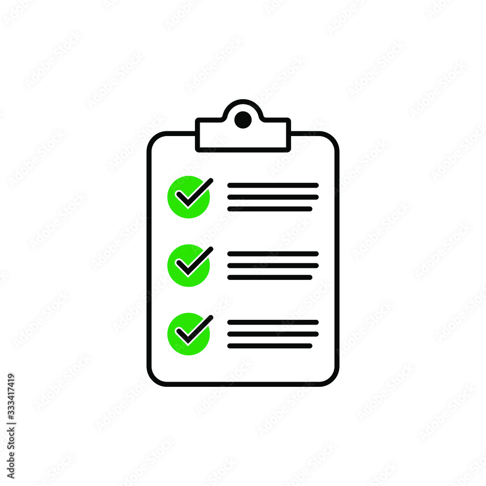 Clipboard with checklist icon for web with green check boxes.isolated on white background. Clipboard with checklist icon for web with green check boxes.isolated on white background.