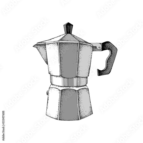 Fotografia, Obraz Hand drawn Italian coffee maker or moka pot isolated on white background