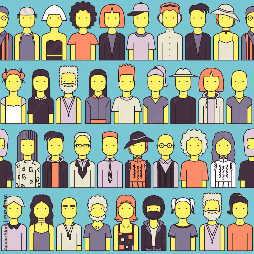 Seamless pattern with a group of asian people, men and women. Seamless pattern with a group of asian people, men and women.