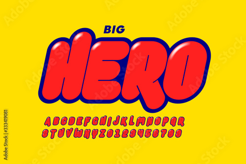 Comics super hero style font, alphabet letters and numbers