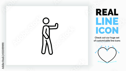customisable real line icon of people called a stick figure symbol in black outline telling someone to stop by expressing halt by raising his hand in a modern clean design on a white background