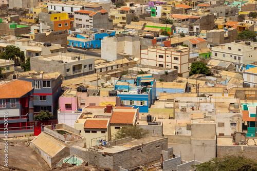 Buildings in Espargos on the island of Sal, Cape Verde viewed from a military radar site
