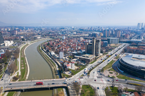 Skopje, Republic of North Macedonia. Aerial streets of the town