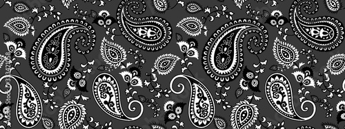 black and white vector paisley all over seamless pattern photo