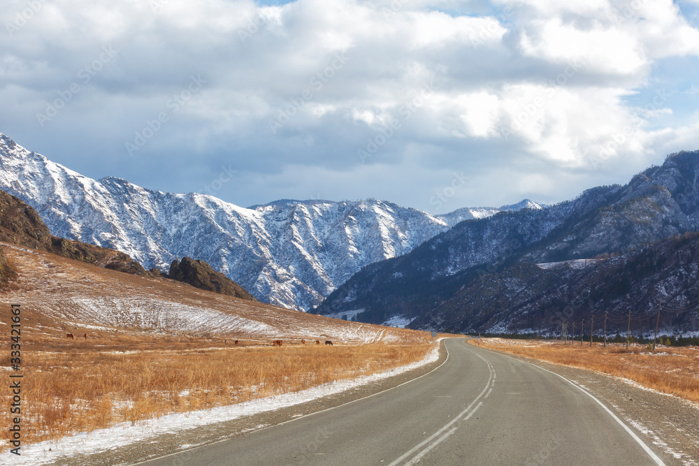 The famous road Chuysky tract in the mountains of Altai