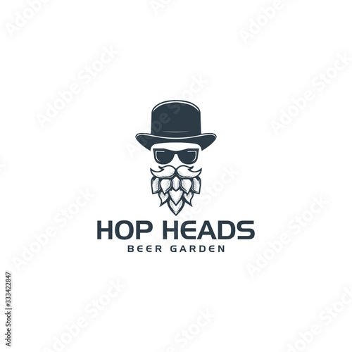 Man Beard Hop beer Vector logo design