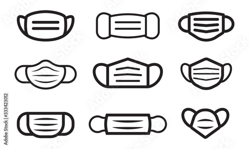 Medical masks icon set. Virus protection or health disease cough breath protective devices. Mask to fight against Coronavirus. Mouth guard from COVID-19