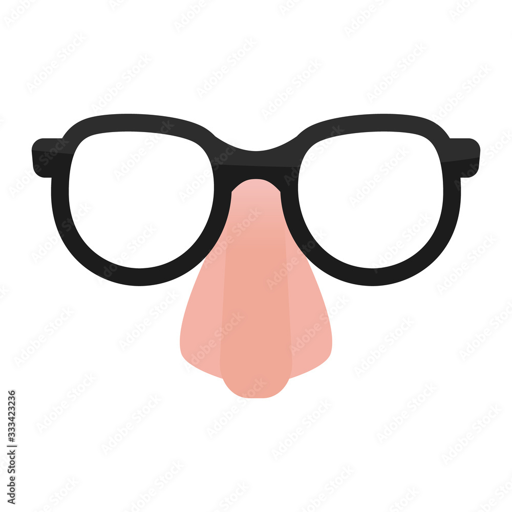 Comedian glasses and nose props. Fun mask to hide face. isolated flat vector  clipart. Stock Vector | Adobe Stock