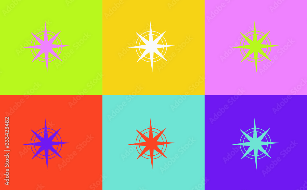 Pop art style star vector pattern on multiple and repeated colorful psychedelic background. Pop art style star vector pattern on multiple and repeated colorful psychedelic background.