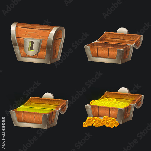 Treasure chest game ui icon set.