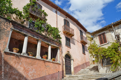 A narrow street between the houses of Morcone, a medieval village in the Campania region in Italy