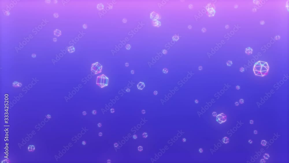 Looped flight through massive 3D cloud of glowing faceted hexagons colored in glowing neon gradients, motion design background with alpha channel Looped flight through massive 3D cloud of glowing faceted hexagons colored in glowing neon gradients, motion design background with alpha channel