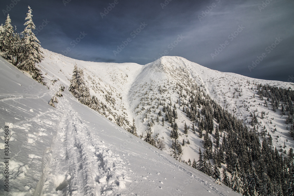 Beautiful winter landscapeby the Meadow Mountain in Giant Mountains, Czech Republic