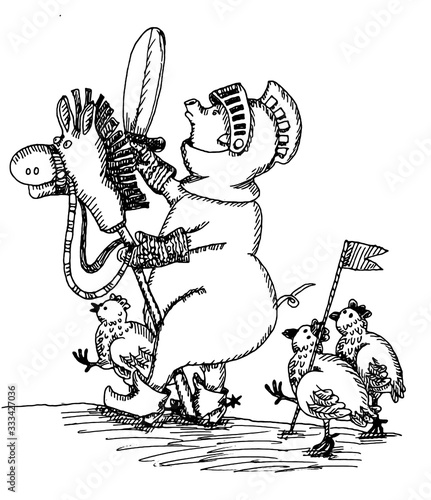 Fotografie graphic black and white drawing, a parody sketch devoted to knightly themes, in