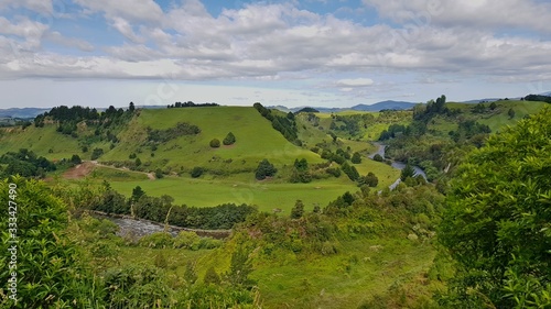 Panoramic view on a river valley Mangaokewa reserve, New Zealand