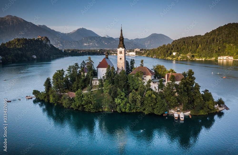 Fototapeta premium Bled Lake Castle Slovenia Ljubljana Julian Alps Blejski Grad Europe Island