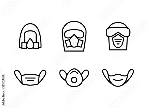 Blue vector individual protection mask icons set