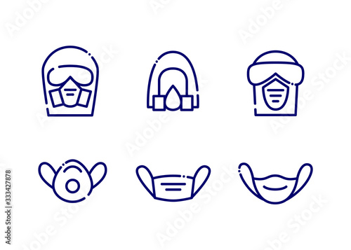 Set of vector individual protection mask icons