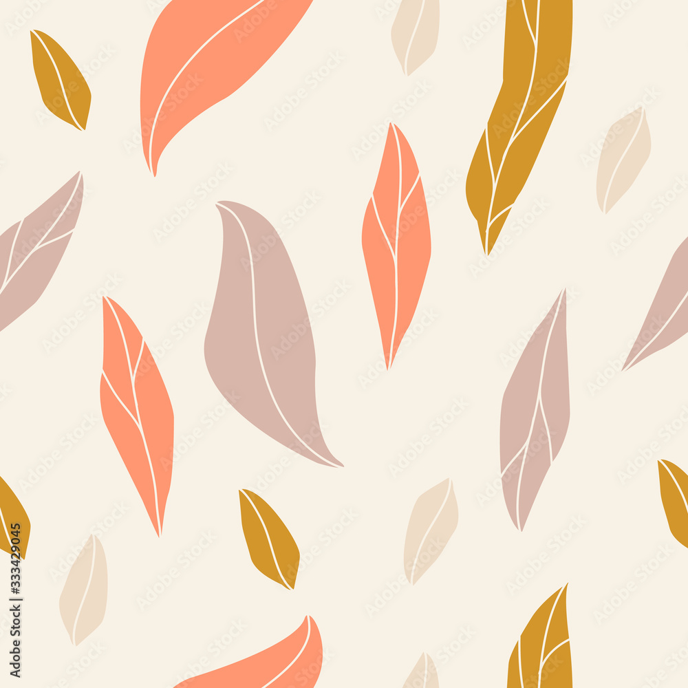 Delicate seamless pattern of abstract autumn leaves on a white background