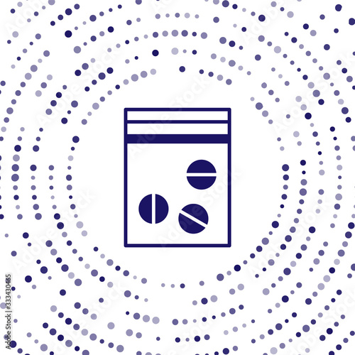 Blue Plastic bag of drug icon isolated on white background. Health danger. Abstract circle random dots. Vector Illustration