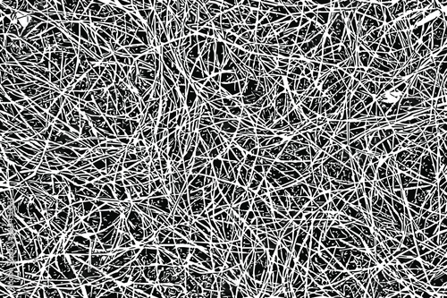 Grunge texture of branches scattered randomly on the ground. Monochrome abstract background of small, randomly and carelessly scattered branches. Vector illustration. Overlay template.