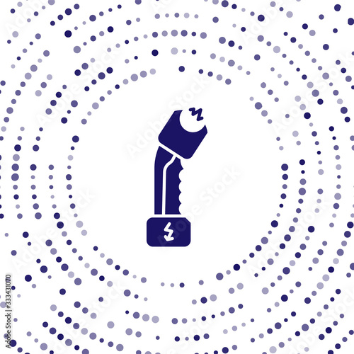Blue Police electric shocker icon isolated on white background. Shocker for protection. Taser is an electric weapon. Abstract circle random dots. Vector Illustration