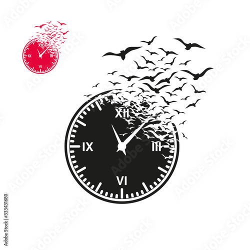 Watch with the effect of destruction. Dispersion. Birds