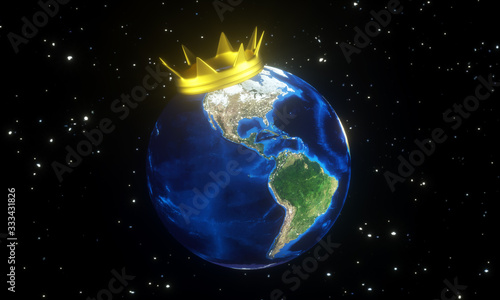 Fototapeta Naklejka Na Ścianę i Meble -  Earth Globe with golden crown, 3D rendering isolated on white background, Elements of this image furnished by NASA