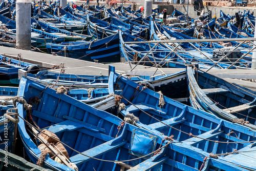 blue boats in the port of Essaouira