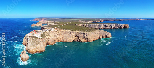 Panoramic aerial from the lighthouse 'Cabo Vicente' in Sagres in the Algarve Portugal
