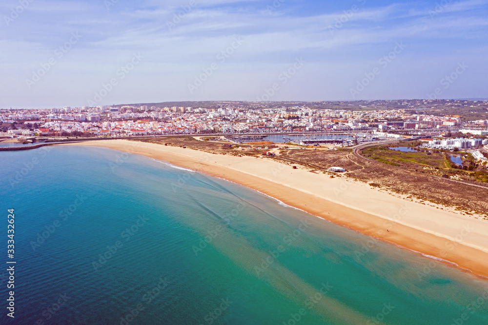 Aerial from Lagos and Meia Praia in the Algarve in Portugal