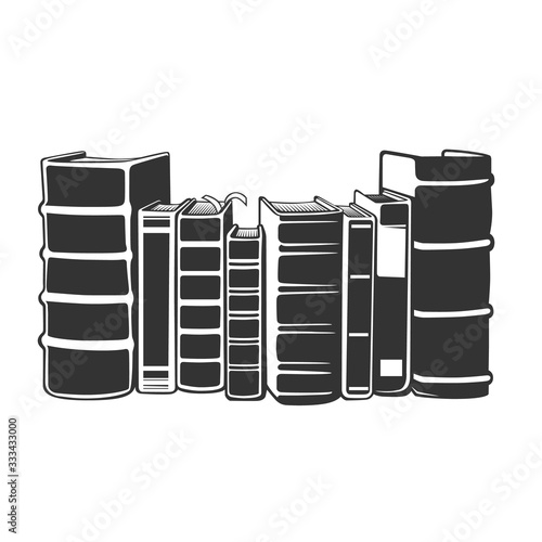Horizontal stack of books in monochrome style. Vector illustration.